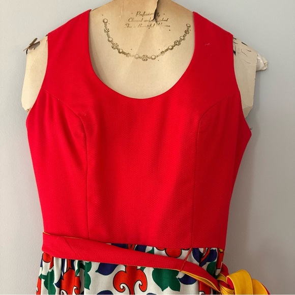 Vintage 1960s Lanz Originals Maxi Dress Red Bodice & Folk Art Print Skirt Sz 7 - Picture 7 of 11